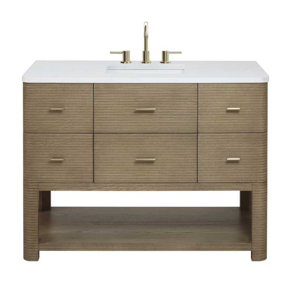 James Martin - Lucian 48" Single Vanity, Pebble Oak w/ 3 CM White Zeus Silestone Widespread Top - D704-V48-PBO-WWZ view 1