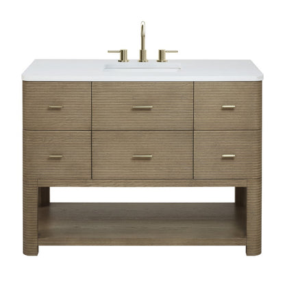 James Martin - Lucian 48" Single Vanity, Pebble Oak w/ 3 CM White Zeus Silestone Widespread Top - D704-V48-PBO-WWZ view 1
