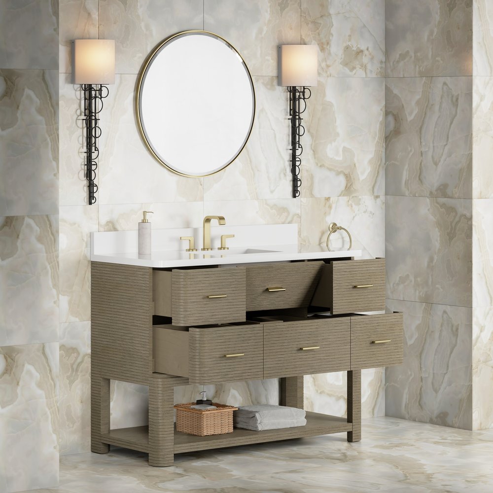 James Martin - Lucian 48" Single Vanity, Pebble Oak w/ 3 CM White Zeus Silestone Widespread Top - D704-V48-PBO-WWZ view 7