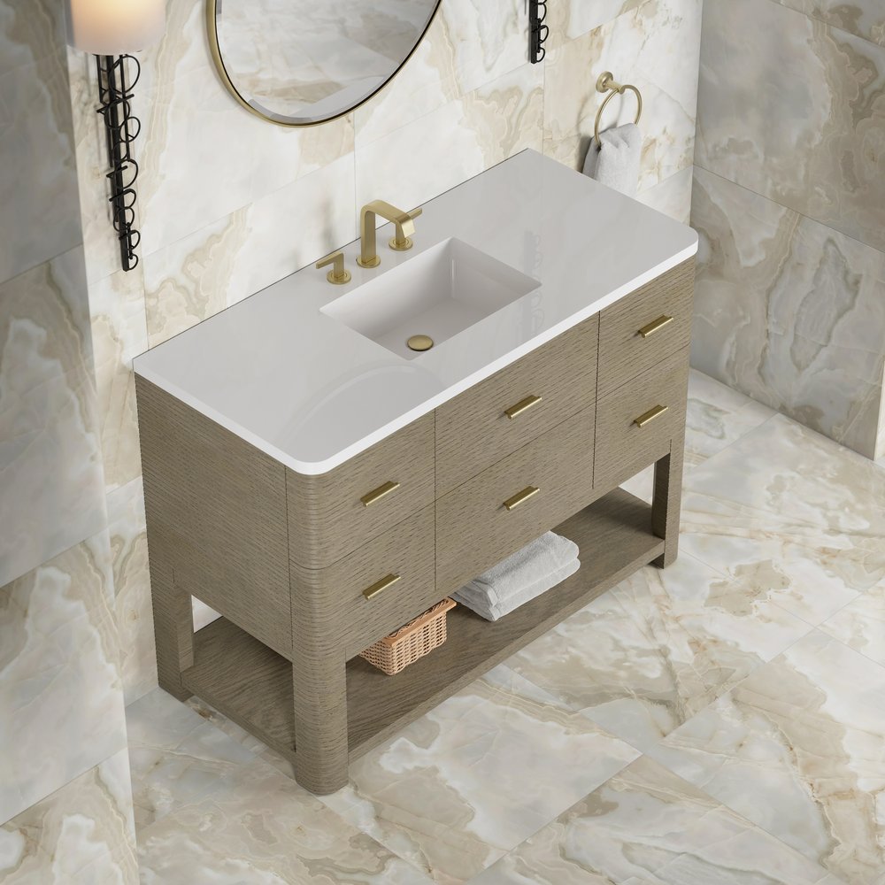 James Martin - Lucian 48" Single Vanity, Pebble Oak w/ 3 CM White Zeus Silestone Widespread Top - D704-V48-PBO-WWZ view 8