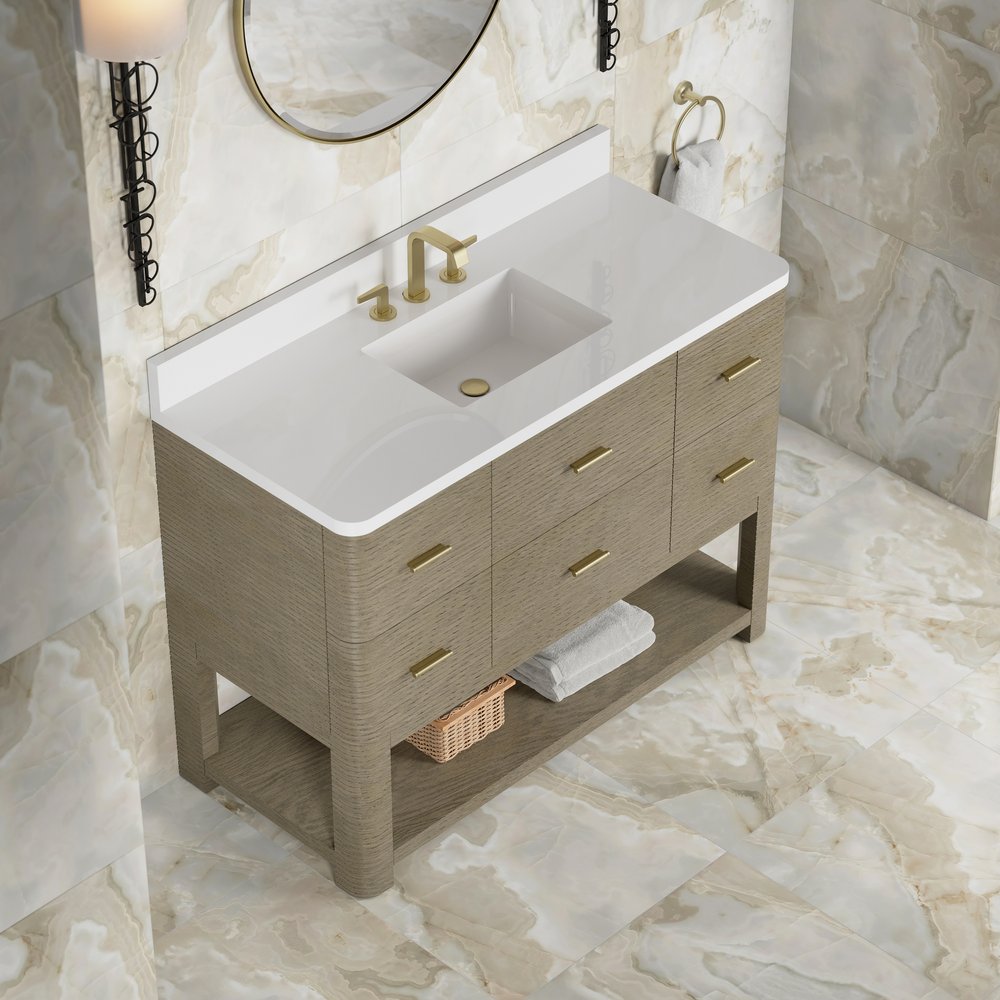 James Martin - Lucian 48" Single Vanity, Pebble Oak w/ 3 CM White Zeus Silestone Widespread Top - D704-V48-PBO-WWZ view 9