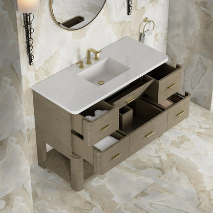 James Martin - Lucian 48" Single Vanity, Pebble Oak w/ 3 CM White Zeus Silestone Widespread Top - D704-V48-PBO-WWZ view 11