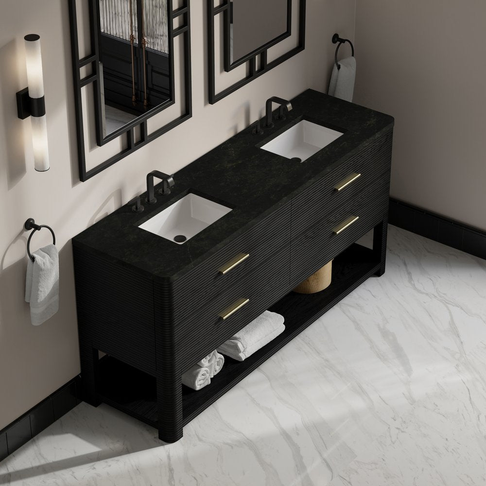 James Martin - Lucian 72" Double Vanity, Carbon Oak, w/ 3 CM Phantome Eclos Widespread Top - D704-V72-CBO-WPHT view 6