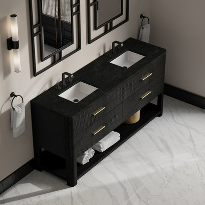 James Martin - Lucian 72" Double Vanity, Carbon Oak, w/ 3 CM Phantome Eclos Widespread Top - D704-V72-CBO-WPHT view 6