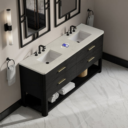 James Martin - Lucian 72" Double Vanity, Carbon Oak, w/ 3 CM Siberian Silestone Top w/FreePower Wireless Charger - D704-V72-CBO-FSFR view 6