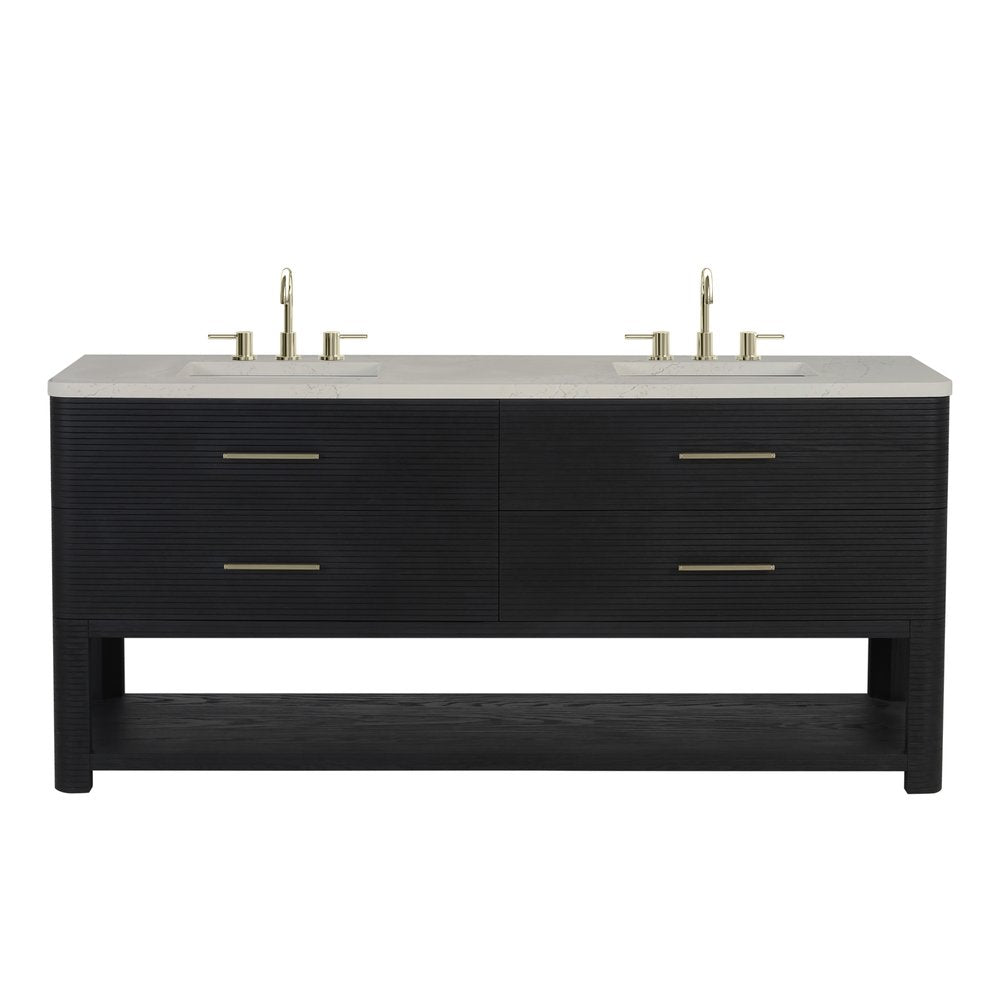 James Martin - Lucian 72" Double Vanity, Carbon Oak, w/ 3 CM Siberian Silestone Widespread Top - D704-V72-CBO-WSFR view 1