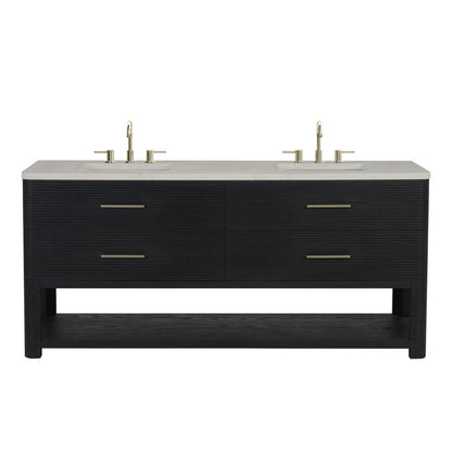 James Martin - Lucian 72" Double Vanity, Carbon Oak, w/ 3 CM Siberian Silestone Widespread Top - D704-V72-CBO-WSFR view 1