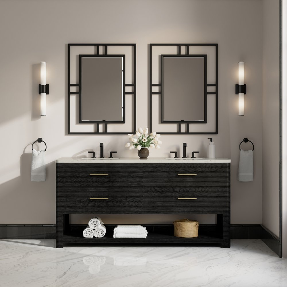 James Martin - Lucian 72" Double Vanity, Carbon Oak, w/ 3 CM Siberian Silestone Widespread Top - D704-V72-CBO-WSFR view 2