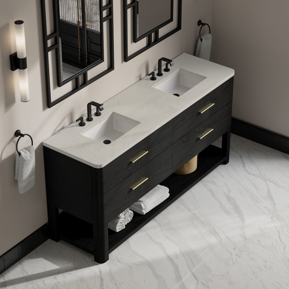 James Martin - Lucian 72" Double Vanity, Carbon Oak, w/ 3 CM Siberian Silestone Widespread Top - D704-V72-CBO-WSFR view 6