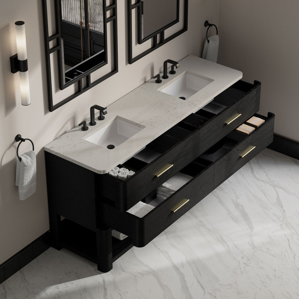 James Martin - Lucian 72" Double Vanity, Carbon Oak, w/ 3 CM Siberian Silestone Widespread Top - D704-V72-CBO-WSFR view 7