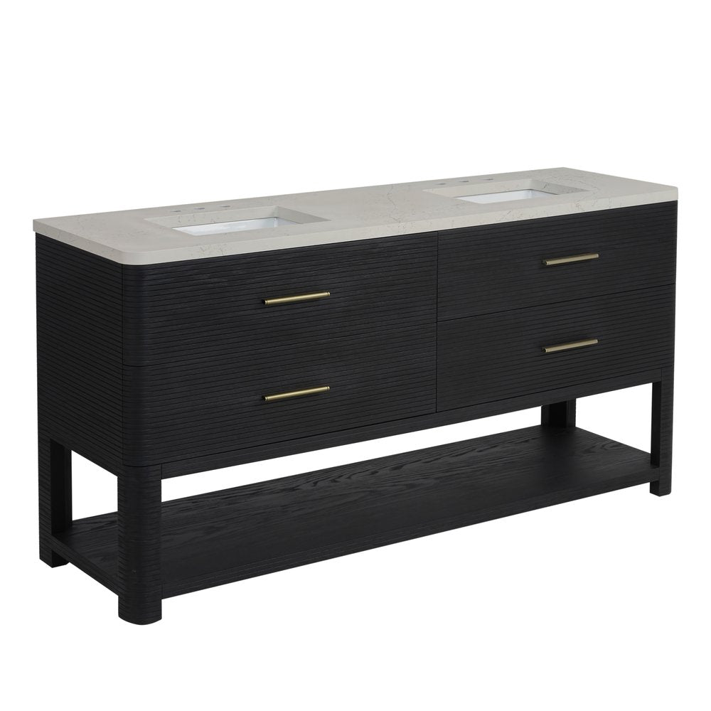 James Martin - Lucian 72" Double Vanity, Carbon Oak, w/ 3 CM Siberian Silestone Widespread Top - D704-V72-CBO-WSFR view 10