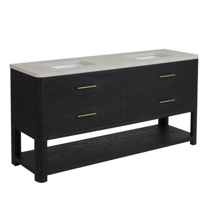 James Martin - Lucian 72" Double Vanity, Carbon Oak, w/ 3 CM Siberian Silestone Widespread Top - D704-V72-CBO-WSFR view 10