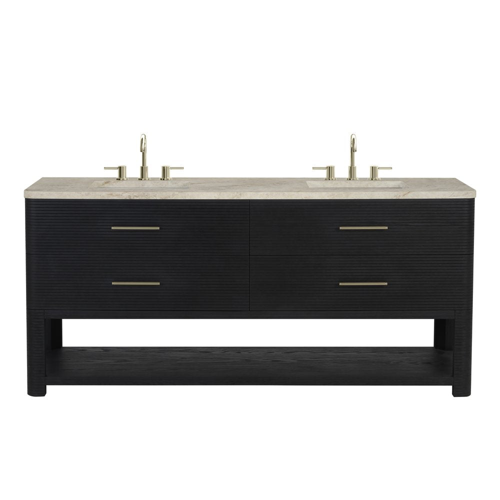 James Martin - Lucian 72" Double Vanity, Carbon Oak, w/ 3 CM Tajnar Eclos Widespread Top - D704-V72-CBO-WTJR view 1
