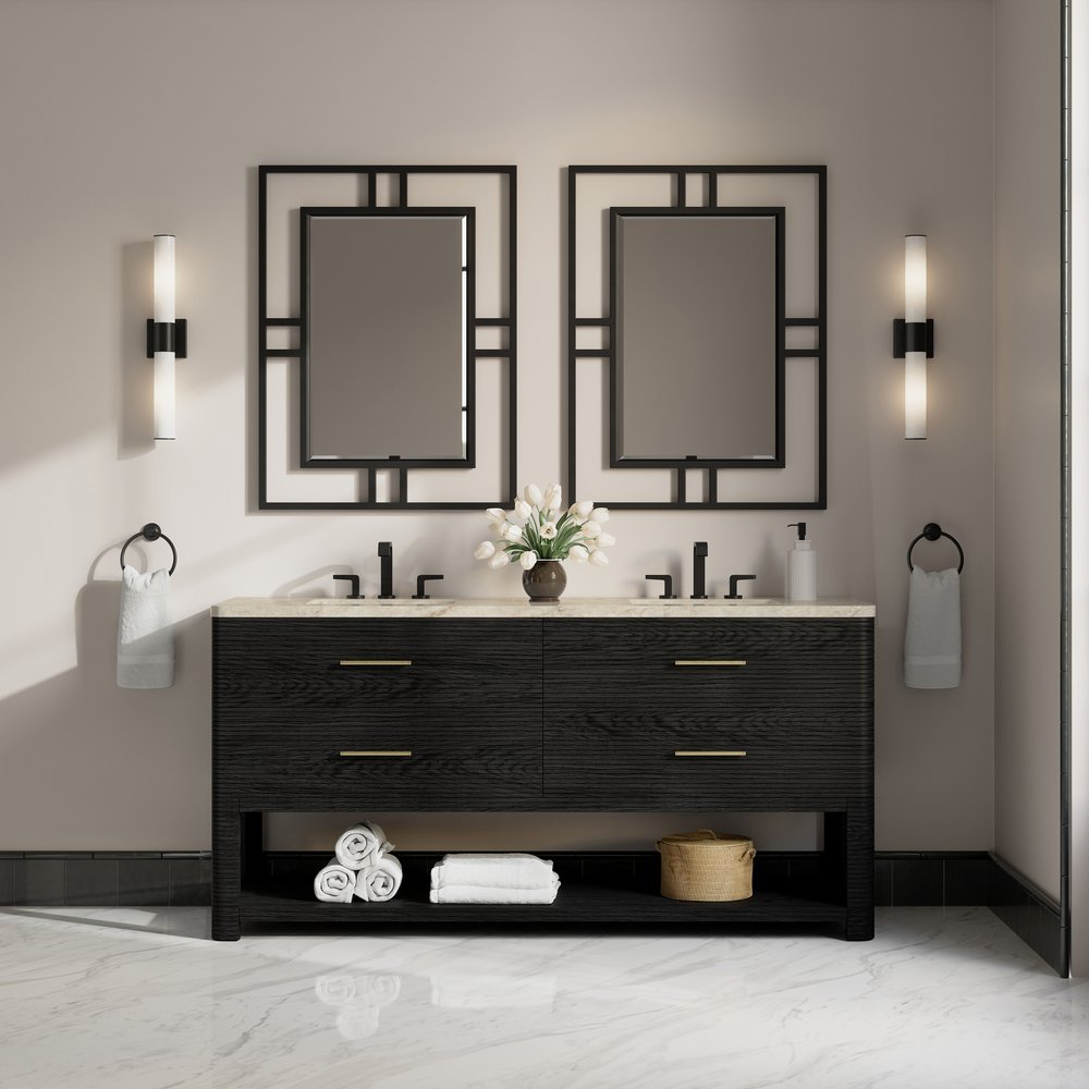 James Martin - Lucian 72" Double Vanity, Carbon Oak, w/ 3 CM Tajnar Eclos Widespread Top - D704-V72-CBO-WTJR view 2