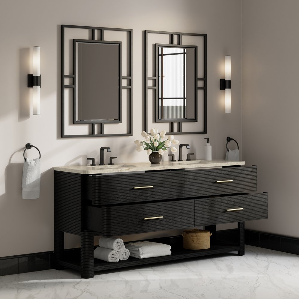 James Martin - Lucian 72" Double Vanity, Carbon Oak, w/ 3 CM Tajnar Eclos Widespread Top - D704-V72-CBO-WTJR view 4