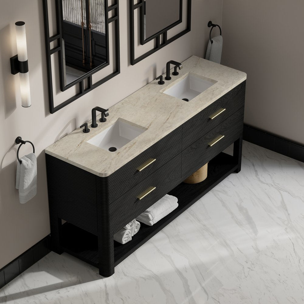 James Martin - Lucian 72" Double Vanity, Carbon Oak, w/ 3 CM Tajnar Eclos Widespread Top - D704-V72-CBO-WTJR view 6