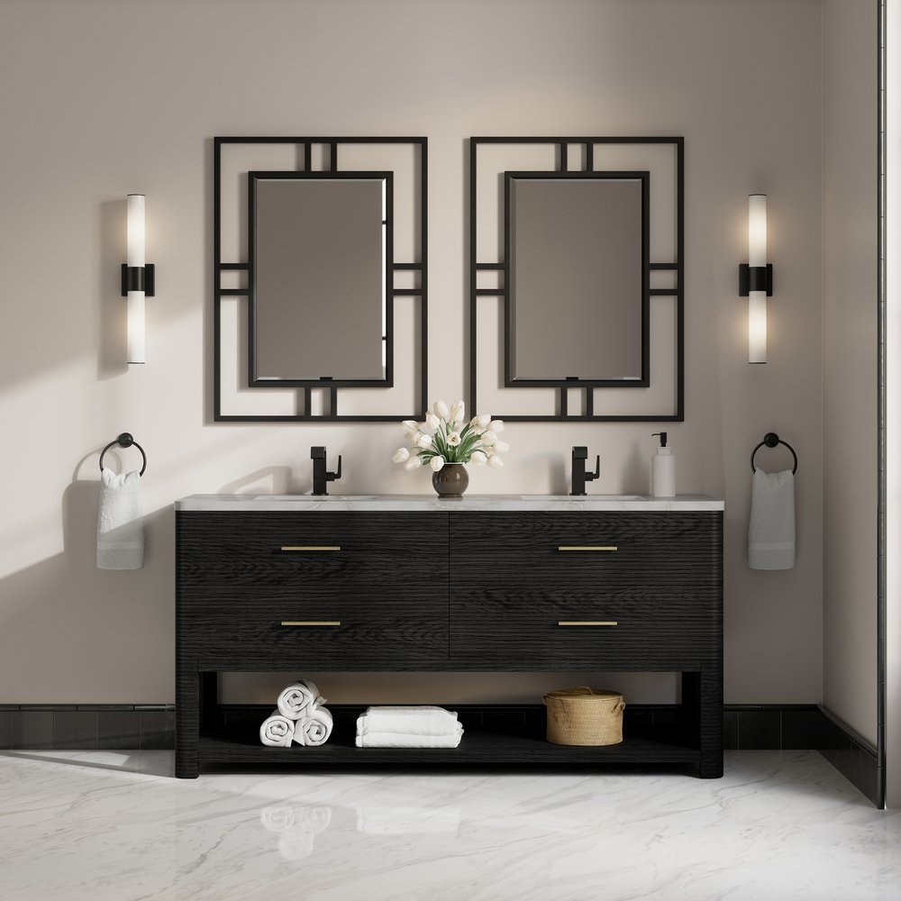 James Martin - Lucian 72" Double Vanity, Carbon Oak w/ 3 CM Victorian Silver Silestone Top - D704-V72-CBO-3VSL view 3