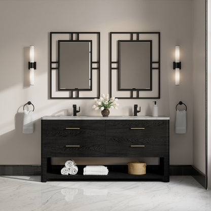James Martin - Lucian 72" Double Vanity, Carbon Oak w/ 3 CM Victorian Silver Silestone Top - D704-V72-CBO-3VSL view 3
