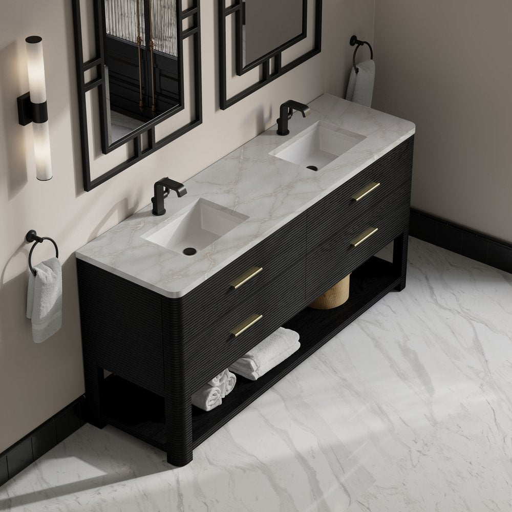 James Martin - Lucian 72" Double Vanity, Carbon Oak w/ 3 CM Victorian Silver Silestone Top - D704-V72-CBO-3VSL view 7