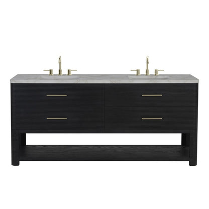 James Martin - Lucian 72" Double Vanity, Carbon Oak w/ 3 CM Victorian Silver Silestone Widespread Top - D704-V72-CBO-WVSL view 1