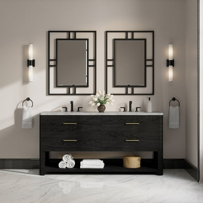 James Martin - Lucian 72" Double Vanity, Carbon Oak w/ 3 CM Victorian Silver Silestone Widespread Top - D704-V72-CBO-WVSL view 2
