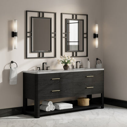 James Martin - Lucian 72" Double Vanity, Carbon Oak w/ 3 CM Victorian Silver Silestone Widespread Top - D704-V72-CBO-WVSL view 3