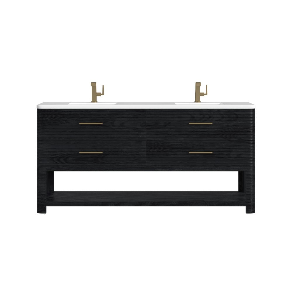 James Martin - Lucian 72" Double Vanity, Carbon Oak w/ 3 CM White Zeus Silestone Top - D704-V72-CBO-3WZ view 1