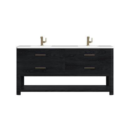 James Martin - Lucian 72" Double Vanity, Carbon Oak w/ 3 CM White Zeus Silestone Top - D704-V72-CBO-3WZ view 1
