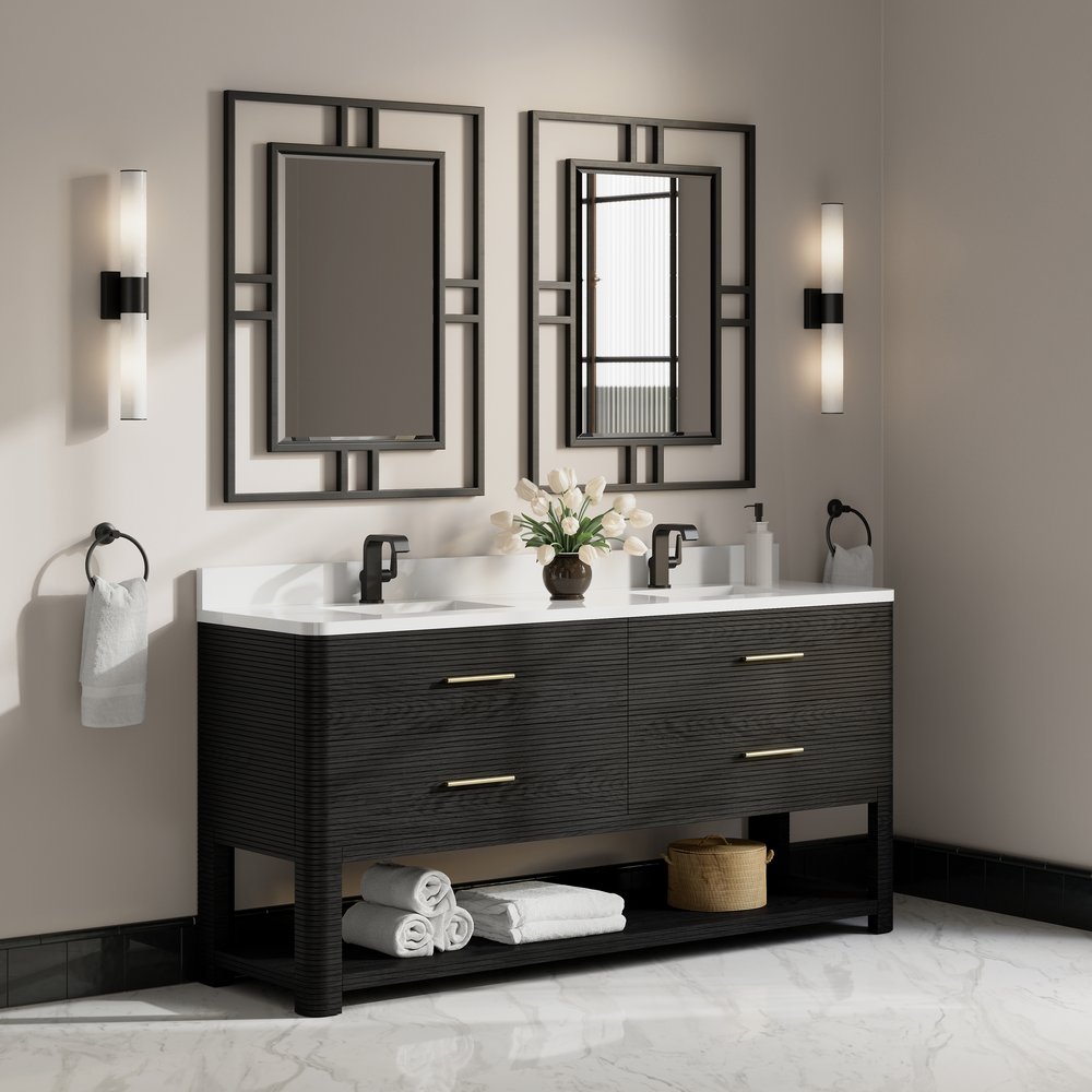 James Martin - Lucian 72" Double Vanity, Carbon Oak w/ 3 CM White Zeus Silestone Top - D704-V72-CBO-3WZ view 6