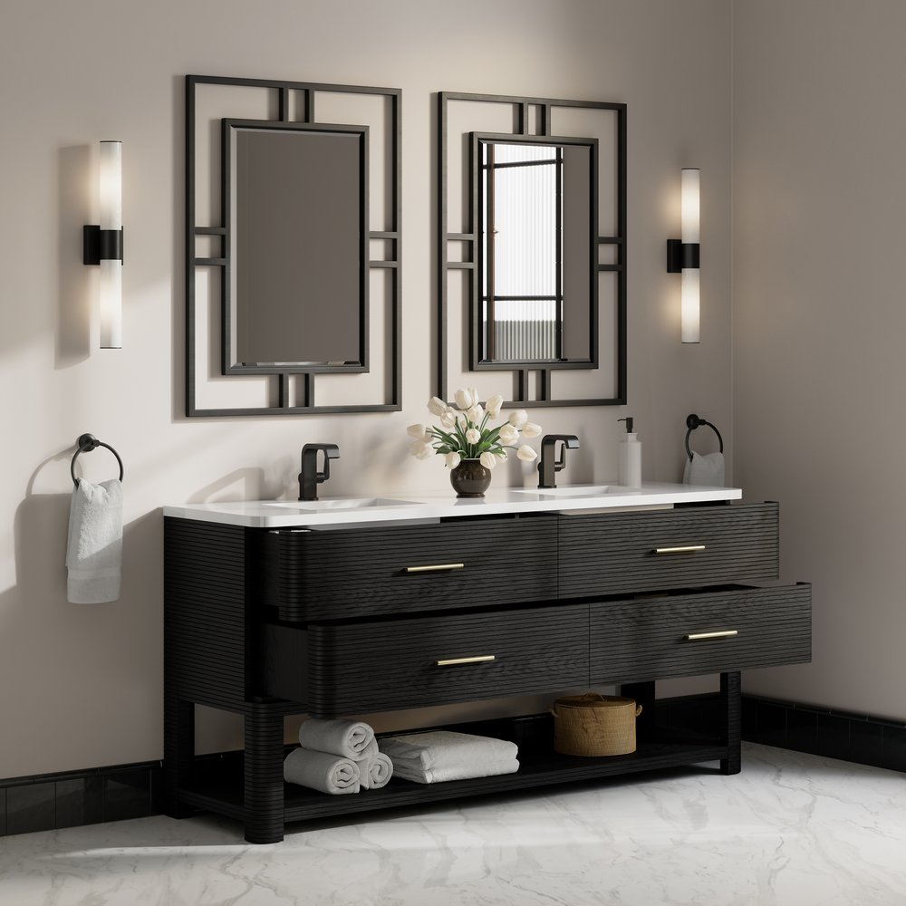 James Martin - Lucian 72" Double Vanity, Carbon Oak w/ 3 CM White Zeus Silestone Top - D704-V72-CBO-3WZ view 7