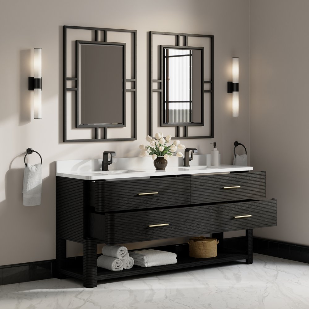 James Martin - Lucian 72" Double Vanity, Carbon Oak w/ 3 CM White Zeus Silestone Top - D704-V72-CBO-3WZ view 8