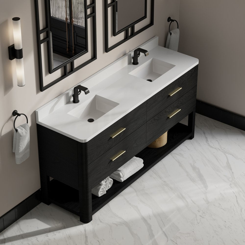 James Martin - Lucian 72" Double Vanity, Carbon Oak w/ 3 CM White Zeus Silestone Top - D704-V72-CBO-3WZ view 11
