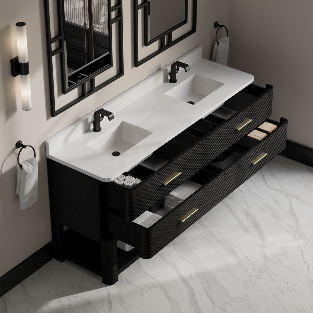 James Martin - Lucian 72" Double Vanity, Carbon Oak w/ 3 CM White Zeus Silestone Top - D704-V72-CBO-3WZ view 12