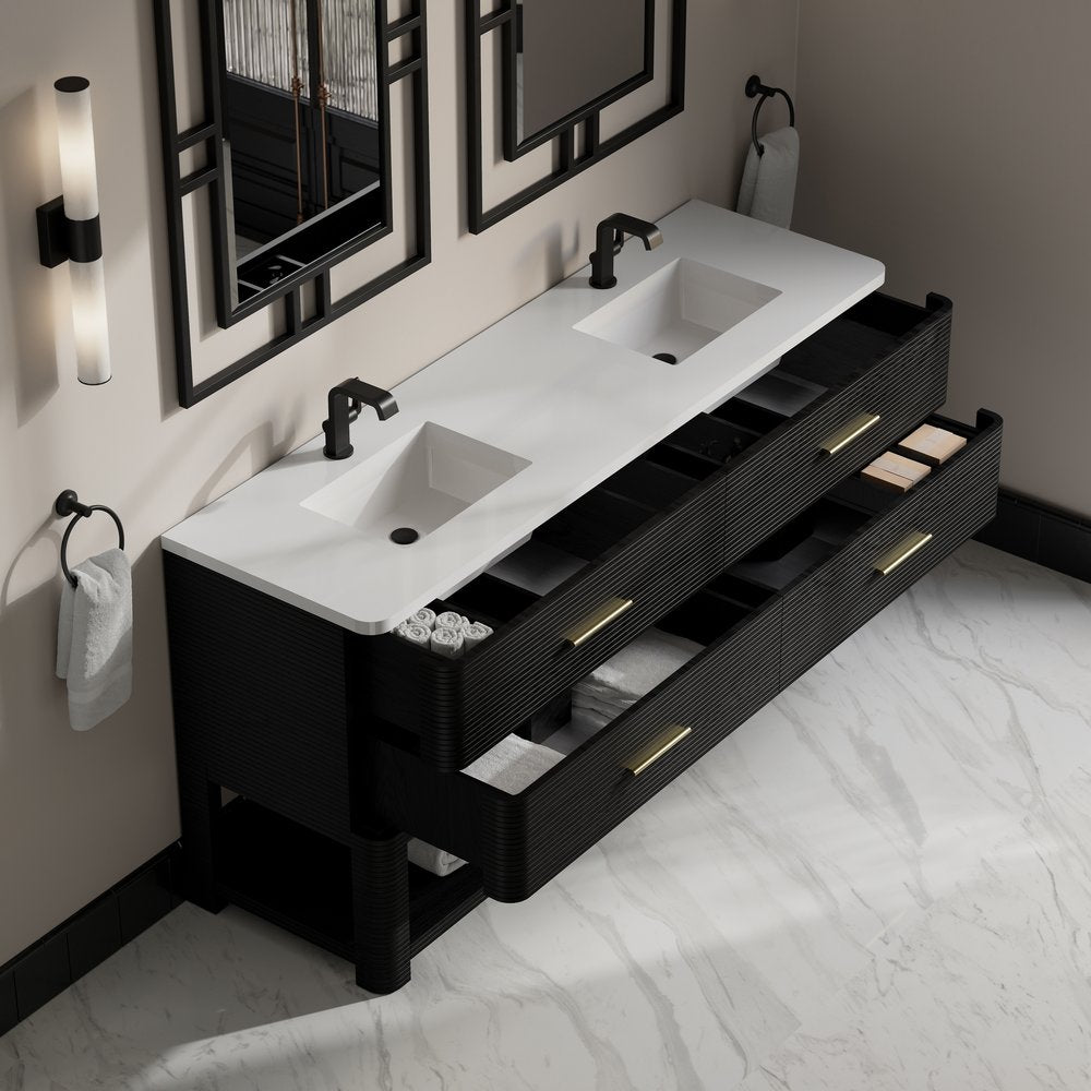 James Martin - Lucian 72" Double Vanity, Carbon Oak w/ 3 CM White Zeus Silestone Top - D704-V72-CBO-3WZ view 13