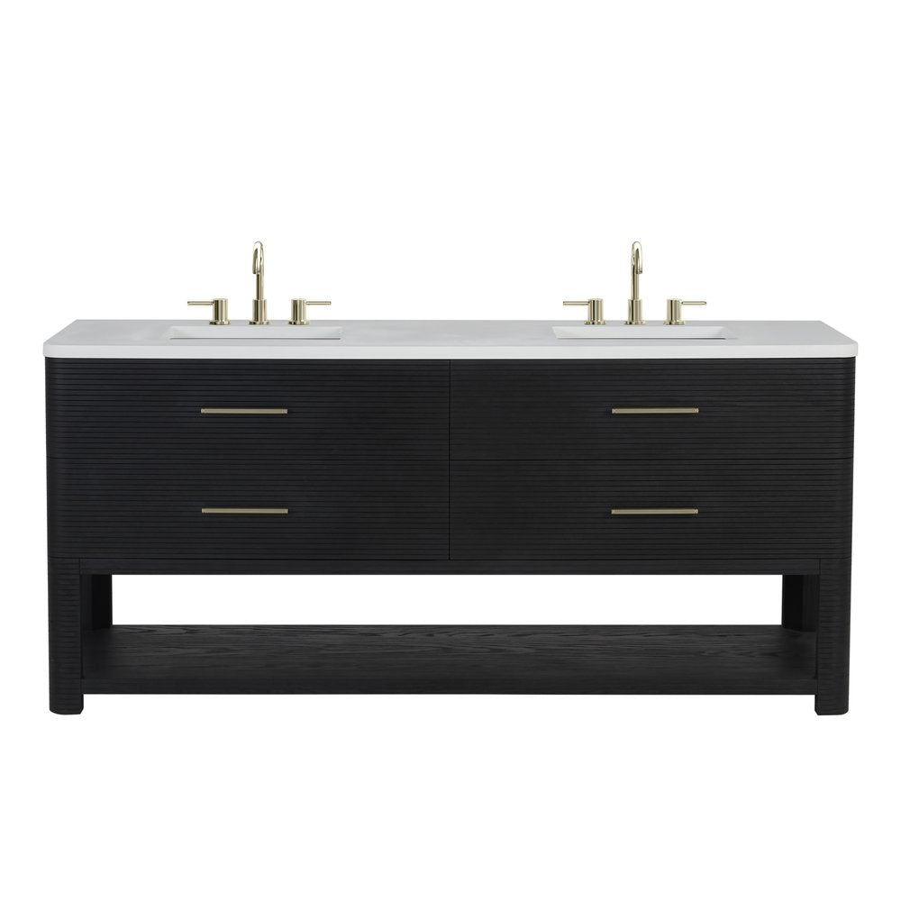 James Martin - Lucian 72" Double Vanity, Carbon Oak w/ 3 CM White Zeus Silestone Widespread Top - D704-V72-CBO-WWZ view 1
