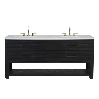 James Martin - Lucian 72" Double Vanity, Carbon Oak w/ 3 CM White Zeus Silestone Widespread Top - D704-V72-CBO-WWZ view 1