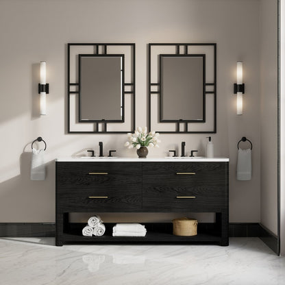 James Martin - Lucian 72" Double Vanity, Carbon Oak w/ 3 CM White Zeus Silestone Widespread Top - D704-V72-CBO-WWZ view 2