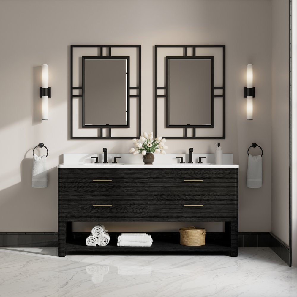 James Martin - Lucian 72" Double Vanity, Carbon Oak w/ 3 CM White Zeus Silestone Widespread Top - D704-V72-CBO-WWZ view 3