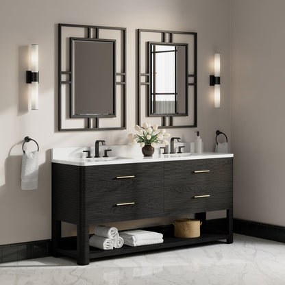 James Martin - Lucian 72" Double Vanity, Carbon Oak w/ 3 CM White Zeus Silestone Widespread Top - D704-V72-CBO-WWZ view 5
