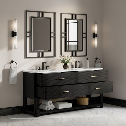James Martin - Lucian 72" Double Vanity, Carbon Oak w/ 3 CM White Zeus Silestone Widespread Top - D704-V72-CBO-WWZ view 6