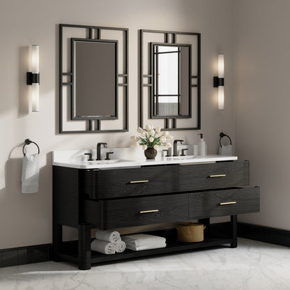 James Martin - Lucian 72" Double Vanity, Carbon Oak w/ 3 CM White Zeus Silestone Widespread Top - D704-V72-CBO-WWZ view 7