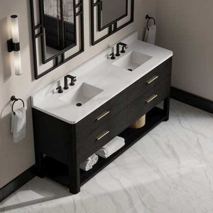James Martin - Lucian 72" Double Vanity, Carbon Oak w/ 3 CM White Zeus Silestone Widespread Top - D704-V72-CBO-WWZ view 9