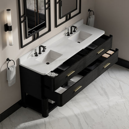 James Martin - Lucian 72" Double Vanity, Carbon Oak w/ 3 CM White Zeus Silestone Widespread Top - D704-V72-CBO-WWZ view 10