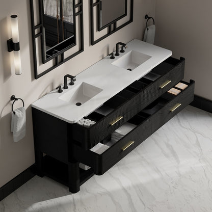 James Martin - Lucian 72" Double Vanity, Carbon Oak w/ 3 CM White Zeus Silestone Widespread Top - D704-V72-CBO-WWZ view 11