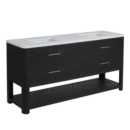 James Martin - Lucian 72" Double Vanity, Carbon Oak w/ 3 CM White Zeus Silestone Widespread Top - D704-V72-CBO-WWZ view 12