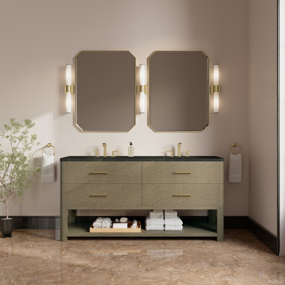 James Martin - Lucian 72" Double Vanity, Pebble Oak, w/ 3 CM Phantome Eclos Widespread Top - D704-V72-PBO-WPHT view 2