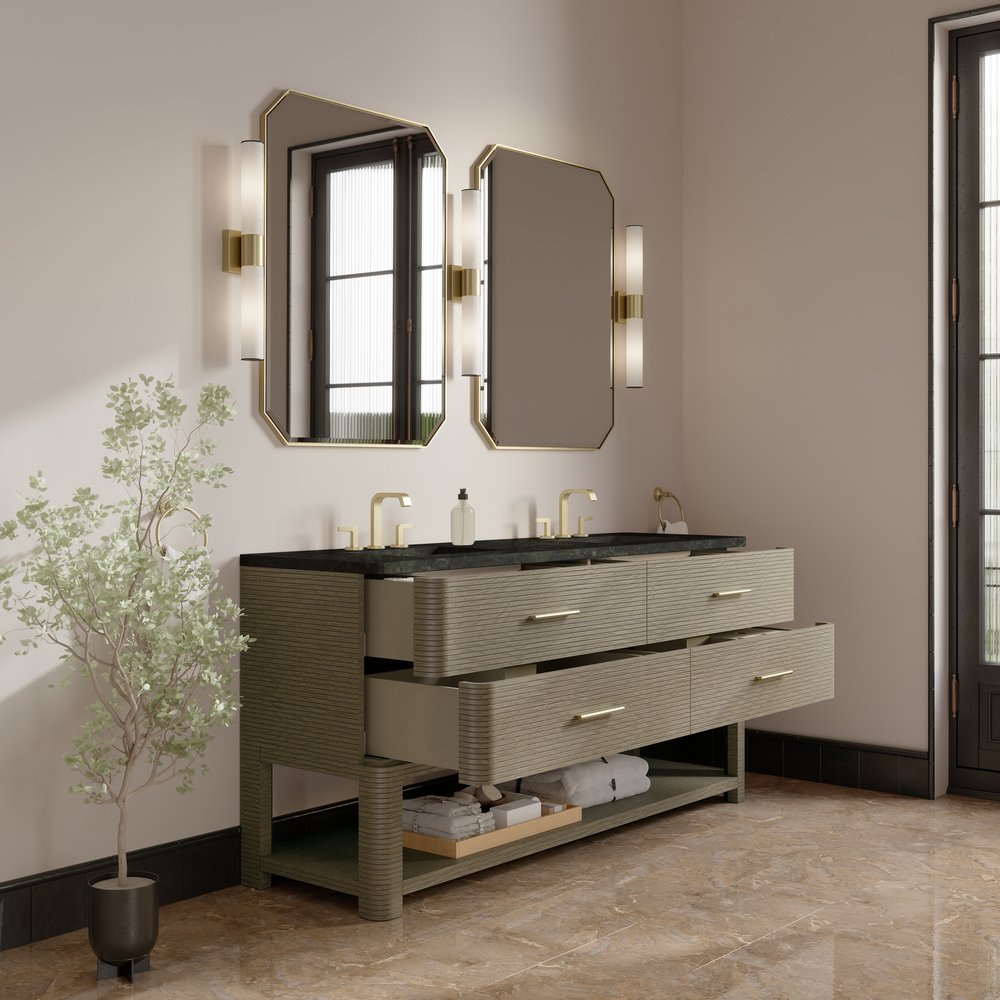 James Martin - Lucian 72" Double Vanity, Pebble Oak, w/ 3 CM Phantome Eclos Widespread Top - D704-V72-PBO-WPHT view 4