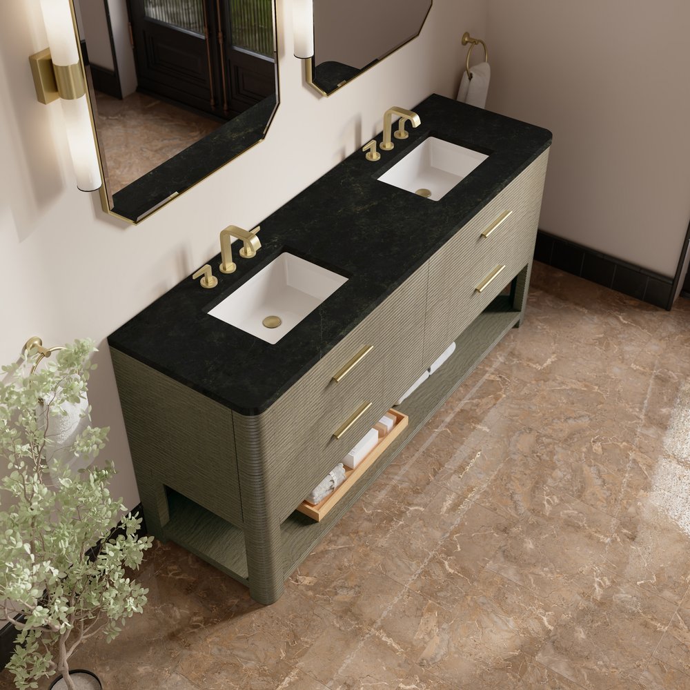 James Martin - Lucian 72" Double Vanity, Pebble Oak, w/ 3 CM Phantome Eclos Widespread Top - D704-V72-PBO-WPHT view 5