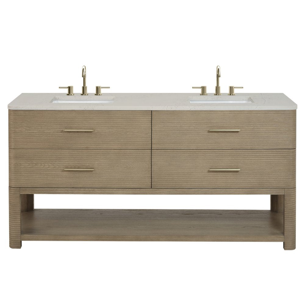 James Martin - Lucian 72" Double Vanity, Pebble Oak, w/ 3 CM Siberian Silestone Widespread Top - D704-V72-PBO-WSFR view 1