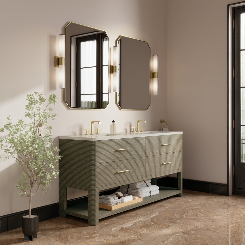 James Martin - Lucian 72" Double Vanity, Pebble Oak, w/ 3 CM Siberian Silestone Widespread Top - D704-V72-PBO-WSFR view 3